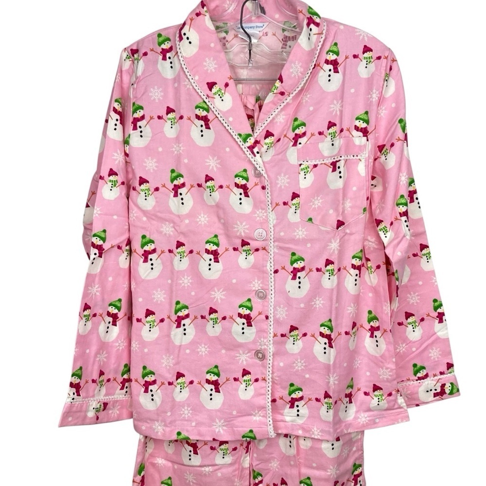 THE COMPANY STORE Pink Snowman Cotton Pj’s Flannel Pajamas * NWOT